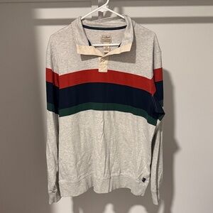 L.L. Bean Men's Gray Sweater with Red, Blue, and Green Stripes